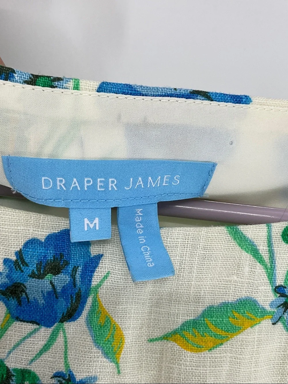 Draper James Girls Blue Green Floral Linen Smocked Puff Sleeve Dress Sz M Kids